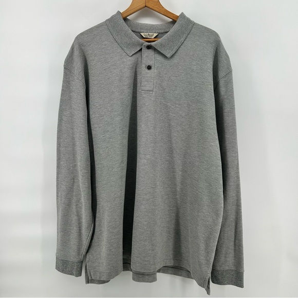 L.L.Bean Double L Polo Shirt Men 2XL Gray Long Sleeve Traditional Fit Knit - Picture 2 of 7